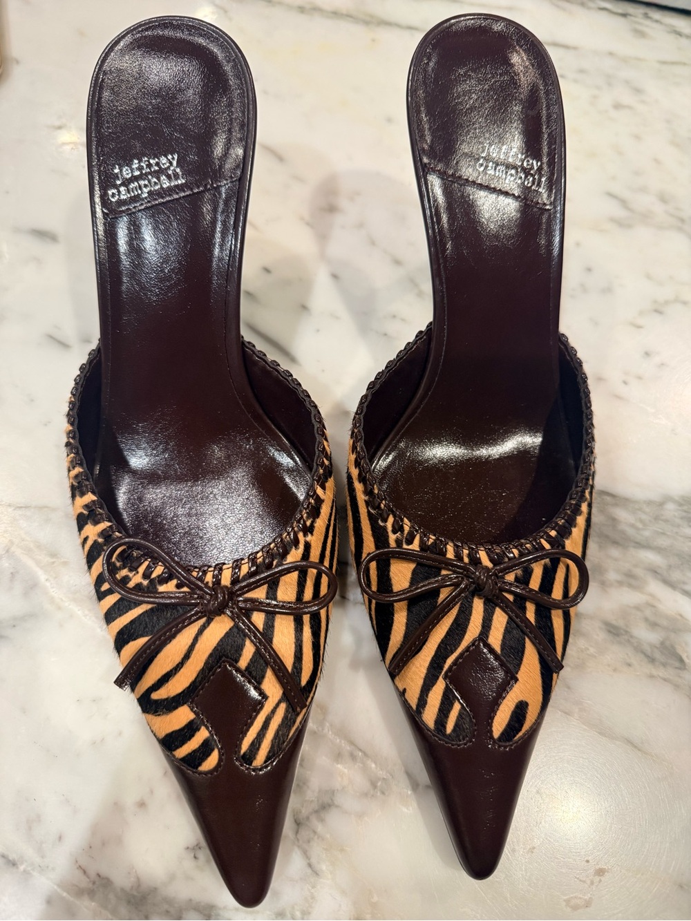 Jeffrey Campbell Clara B-F Tan Brown Zebra-Print Pointed Mule Heel $195 Nib - Picture 5 of 13